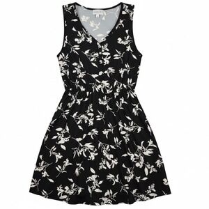 French Grey Stitch Fix Blk wht Floral Sleeveless V-Neck Dress L summer casual